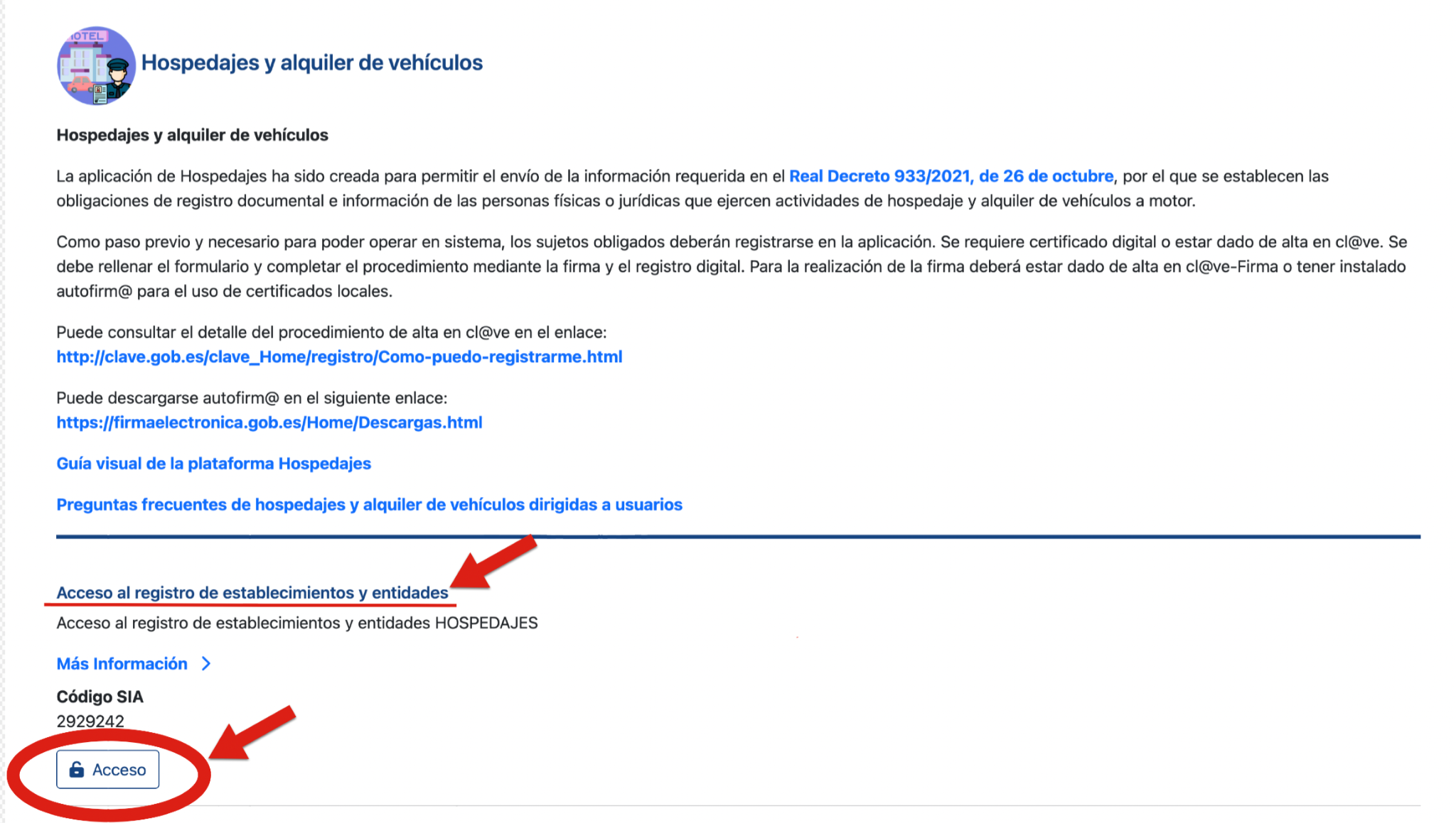 Acceso al registro de establecimientos en la sede del Ministerio del Interior